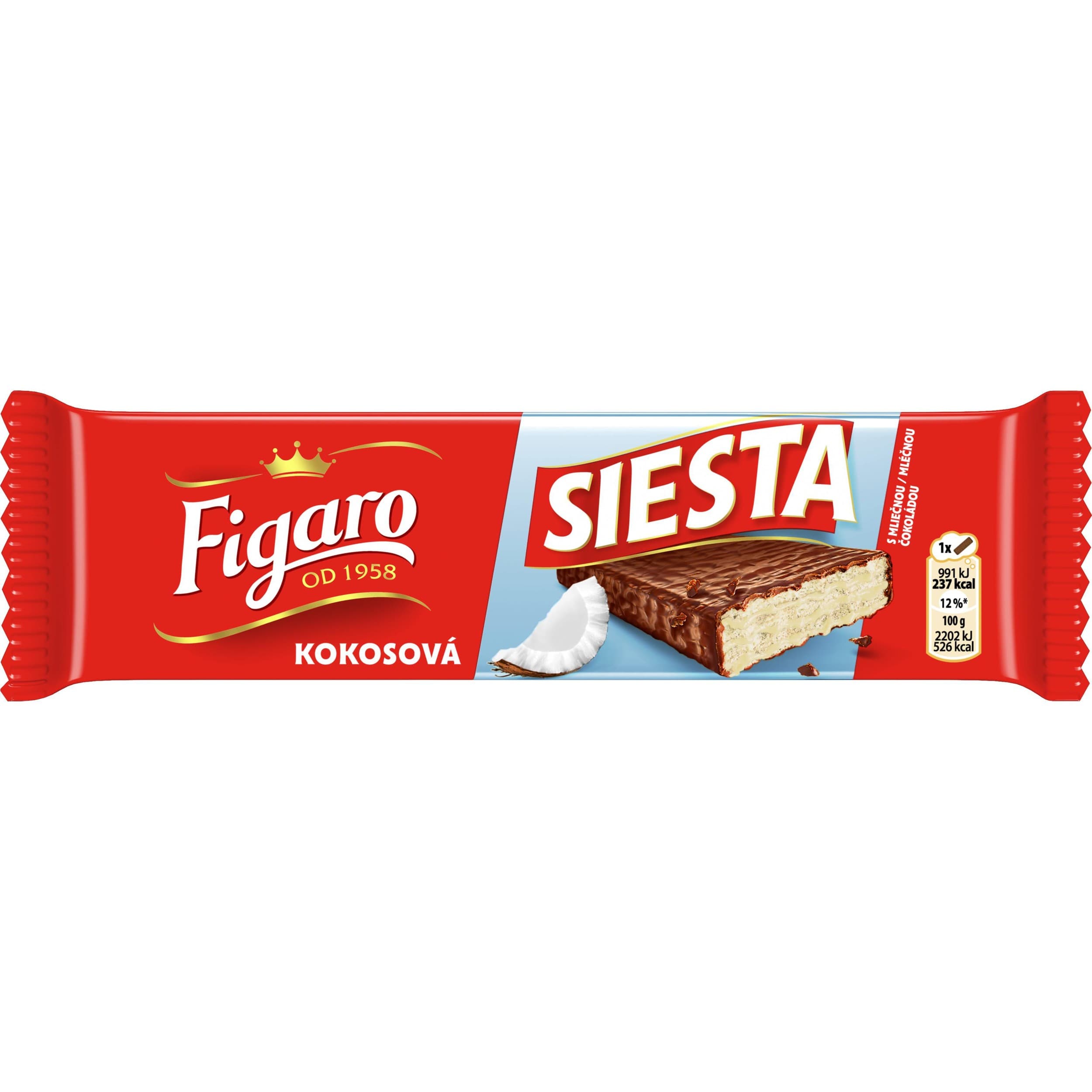 Figaro Siesta Oplatka s kokosovou náplní, mléčná čokoláda 45g