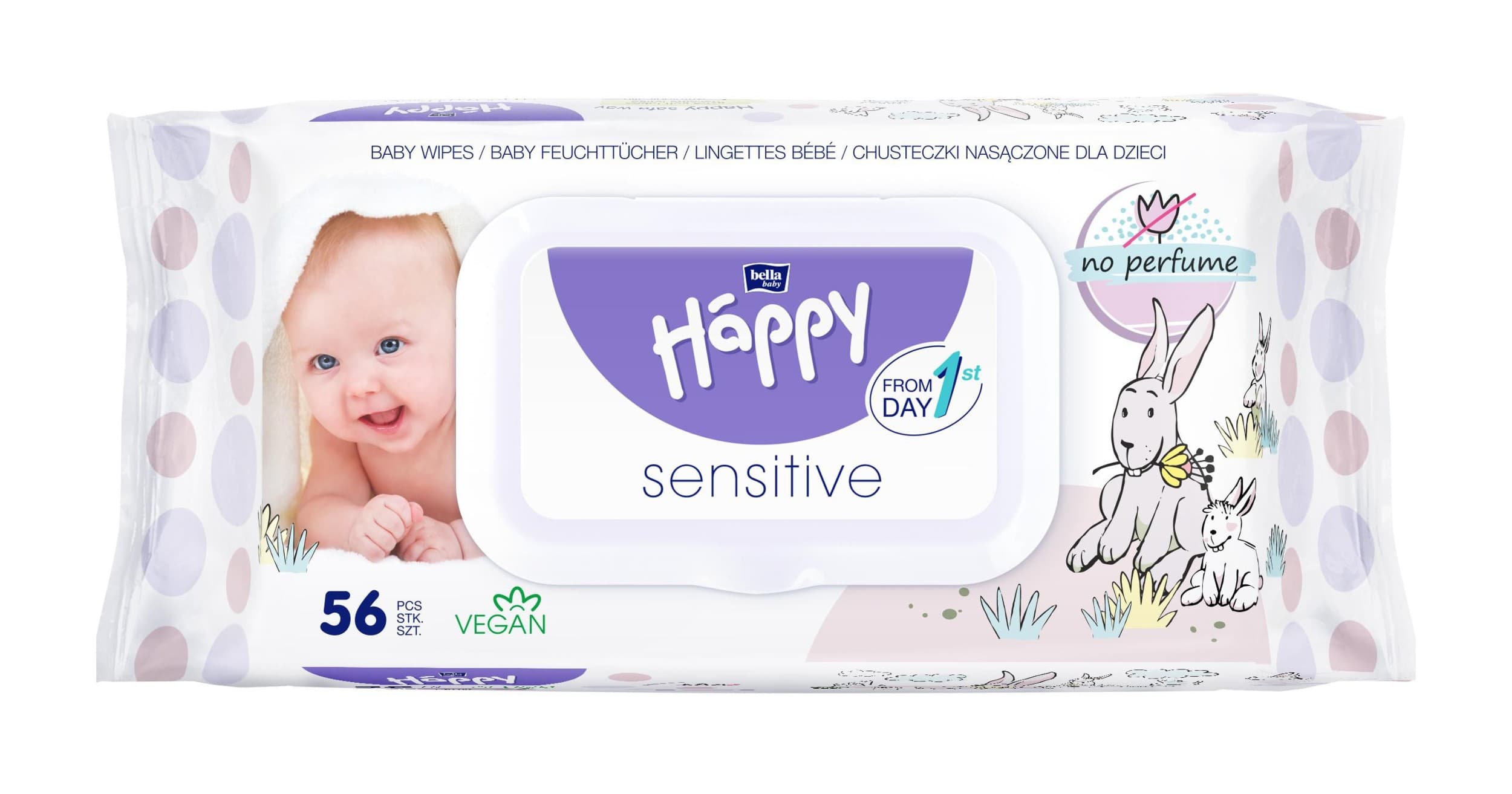 Bella Baby Happy dětské vlhčené ubrousky Sensitive 56 ks