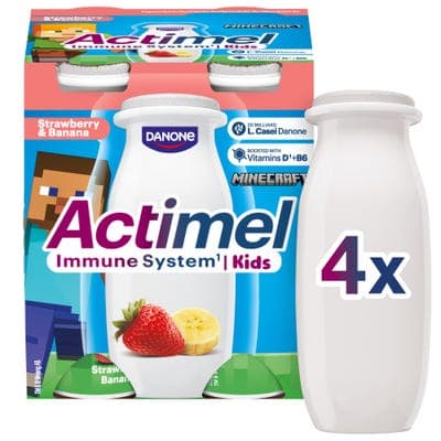 Actimel Kids probiotický jogurtový nápoj s vitamíny jahoda-banán 4x100g