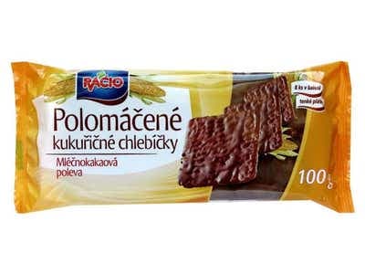 Racio Polomáčené kukuřičné chlebíčky s mléčnokakaovou polevou