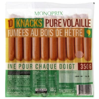 Monoprix Drůbeží párky uzené na bukovém dřevě, 10ks