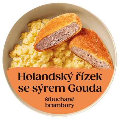Cibule Bistro Holandský řízek se sýrem Gouda, šťouchané brambory