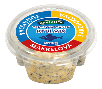 Krajánek TRIO pomazánek rybí mix (tuňáková, makrelová, sardinková), 3x60g