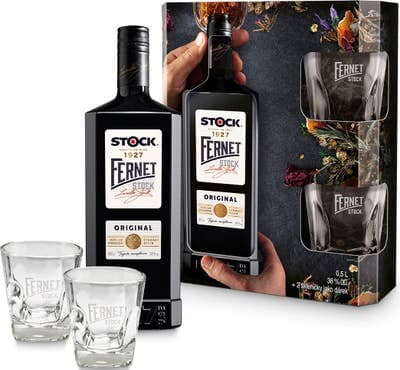 Fernet Stock  Original (38%) + 2 skleničky (dárkové balení)