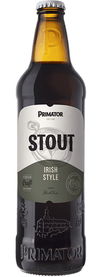 Primátor Stout, tmavé svrchně kvašené plné pivo, sklo