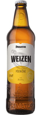 Primátor Weizen, světlé plné nefiltrované svrchně kvašené pšeničné pivo, sklo
