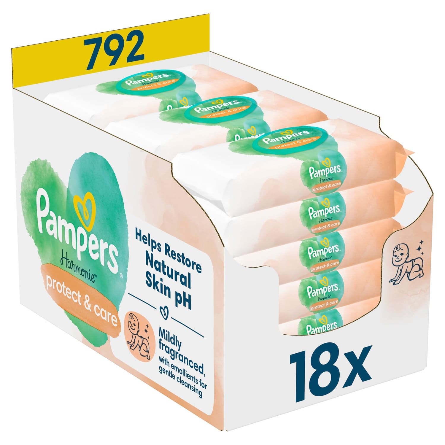 Pampers Harmonie Protect & Care dětské čisticí ubrousky 18×44 ks