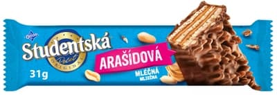 ORION Studentská pečeť Arašídová, oplatka máčená v mléčné čokoládě s arašídovou náplní a kousky arašídů