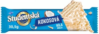 ORION Studentská Pečeť Kokosová, oplatka máčená v bílé polevě s kokosovou náplní
