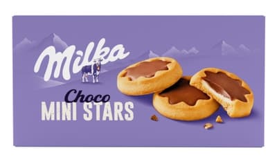 Milka sušenky Choco Mini Stars mléčná náplň a čokoláda