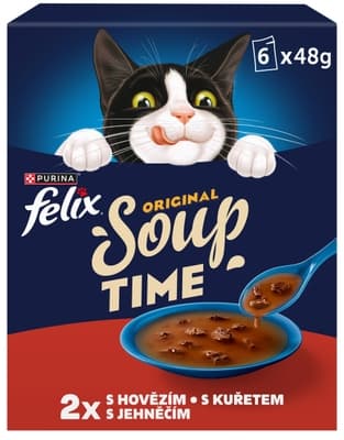 Felix Soup polévky pro kočky hovězí, kuře, jehněčí 6x48g