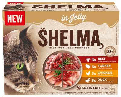 Shelma kapsičky pro kočky, mix masa, želé 12x85g