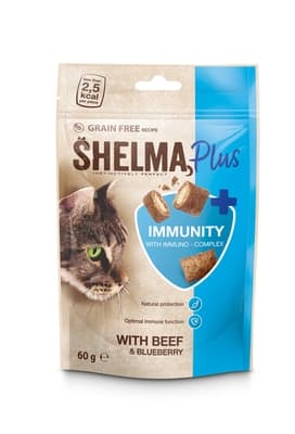 Shelma Snack GF kočka Immunity,polštářky,maso,borůvk
