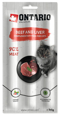 Ontario Tyčinky pro kočky Beef&Liver 3x5g