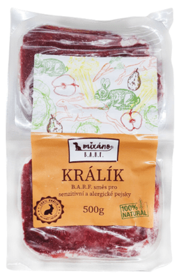 Mixáno BARF - králík s jemnou zeleninou a ovocem pro psy 2x250g