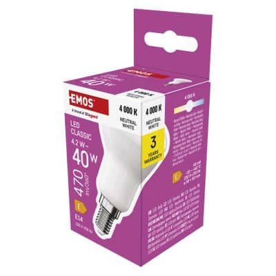 Emos LED žárovka Classic R50 / E14 / 4,2 W (40 W) / 470 lm / neutrální bílá