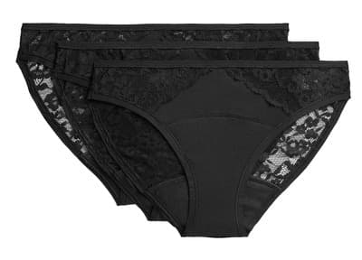 Marks & Spencer Menstruační bikiny s krajkou, vysoce savé, černé, 3ks, vel. 12
