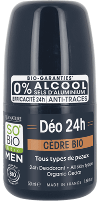 SO’BiO étic Deodorant roll-on 24h MEN BIO, cedr