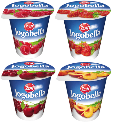 Zott Jogobella Classic Mix příchutí (Malina, Višeň, Lesní jahoda, Broskev), 1ks