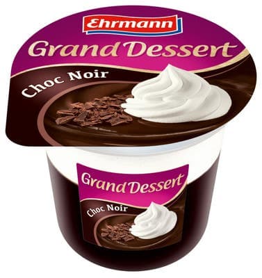 Ehrmann Grand Dessert Choc Noir Desert s hořkou čokoládou s bílou šlehačkou