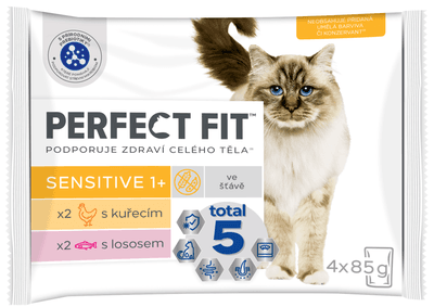 Perfect Fit Sensitive kapsičky pro dospělé kočky s kuřecím a lososem 4×85 g