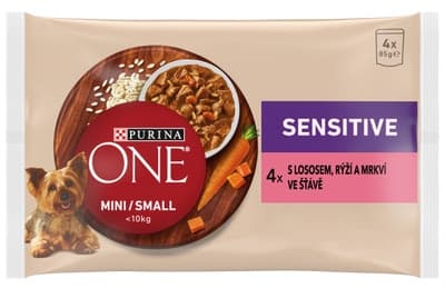 Purina ONE Mini Dog Sensitive kapsičky pro psy, losos ve šťávě 4x85g