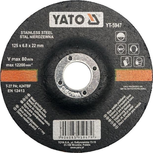Yato Kotouč na kov 125 x 22 x 6,8 mm vypouklý brusný INOX