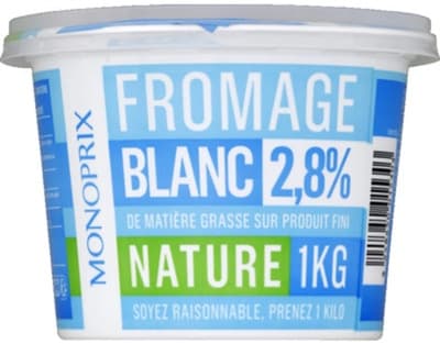 Monoprix Fromage Blanc Čerstvý francouzský jogurt s nízkým obsahem tuku (2,8 %)