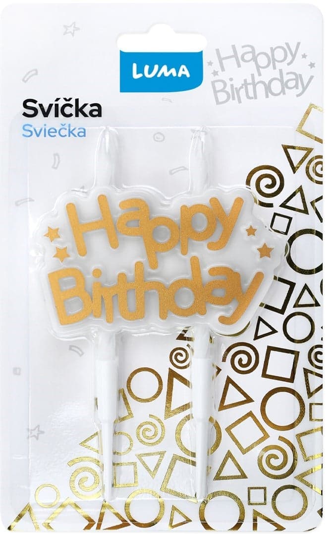 Luma Svíčka Happy Birthday zlatá