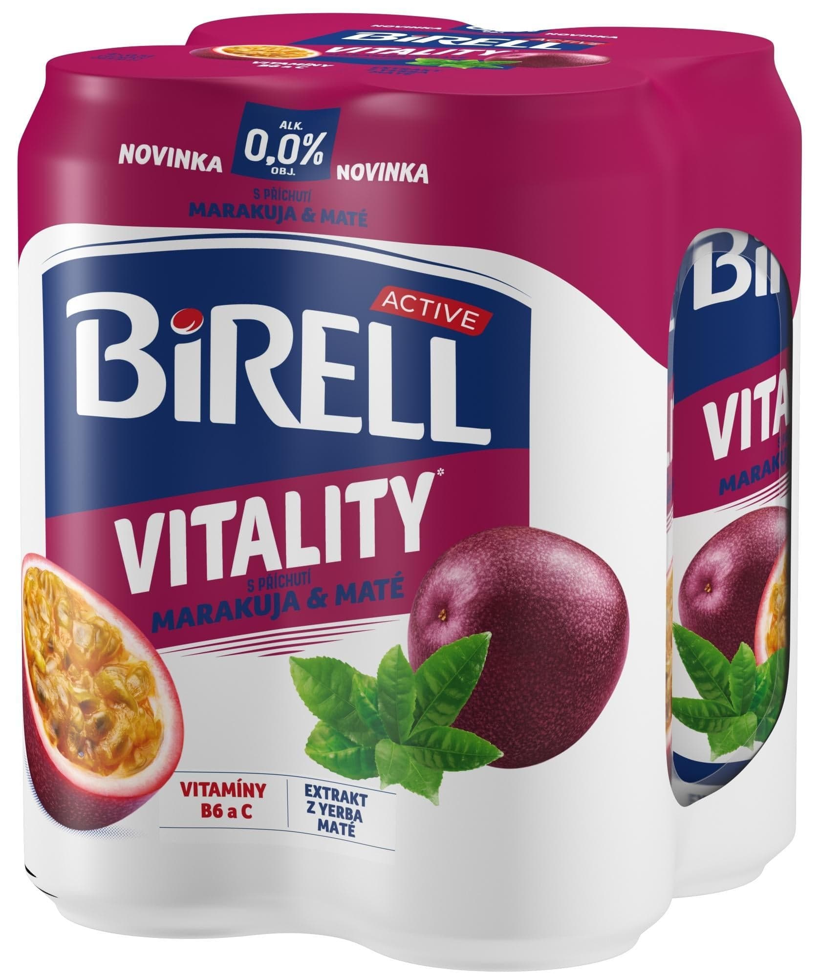 Birell 0.0 Vitality Maracuja & Maté nealkoholické pivo s méně cukru 4×0,5 l plech