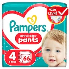 Pampers Active Baby Plenkové Kalhotky, Velikost 4, 66 Kusů, 9kg-15kg