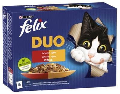 Felix Fantastic DUO kapsičky pro kočky kuře a ledvinky, hovězí a drůbeží, krůta a játra, jehněčí a telecí 12x85 g