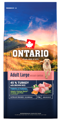 Ontario Krmivo Large Weight Control Turkey & Brown Rice pro psy