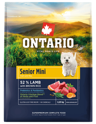 Ontario Krmivo Senior Mini Lamb & Brown Rice pro psy