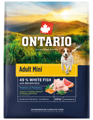 Ontario Krmivo Mini Fish & Brown Rice pro dospělé psy