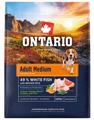 Ontario Krmivo Adult Medium Fish & Brown Rice pro psy