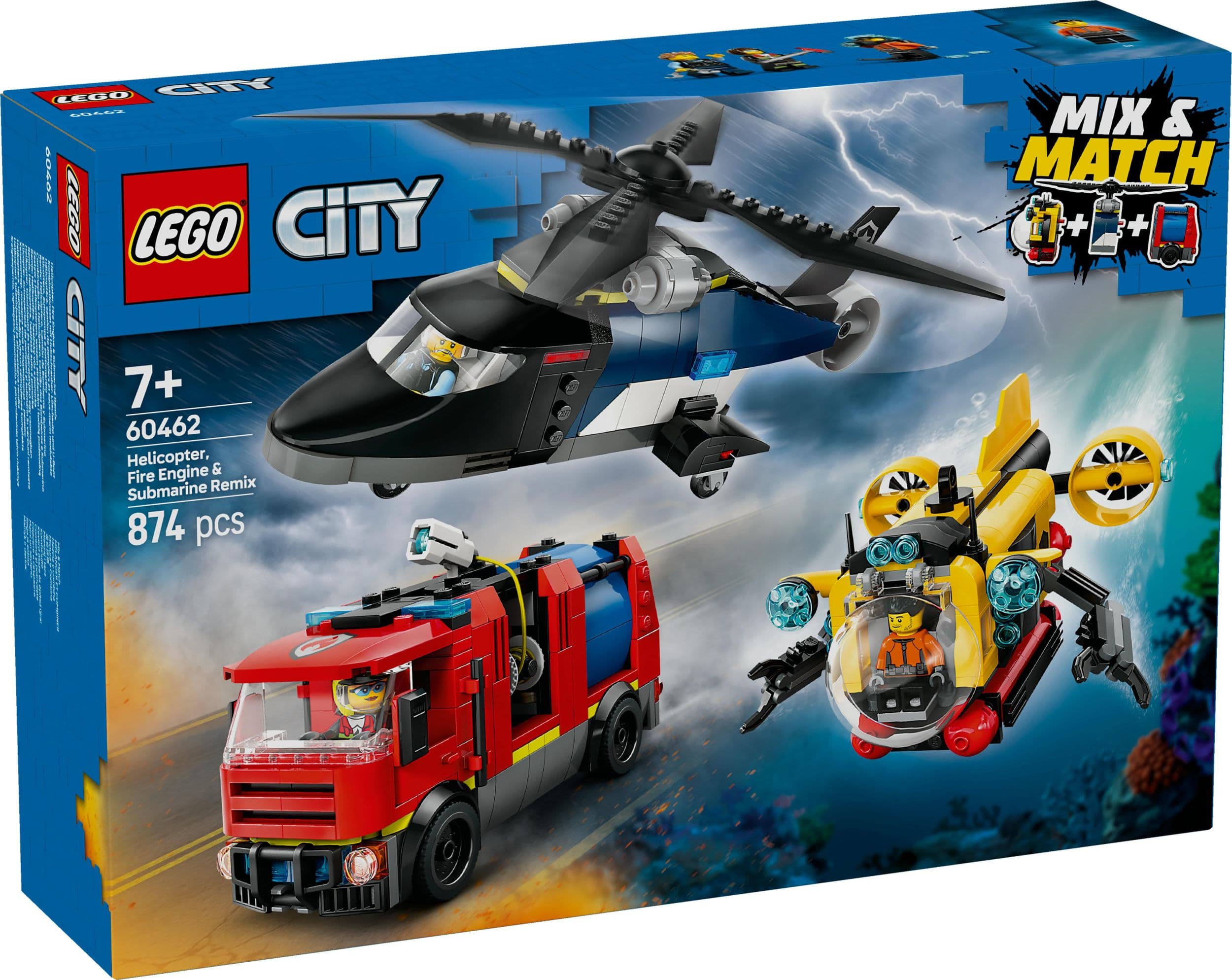 LEGO® City 60462 Remix: Helikoptéra, hasičský vůz a ponorka