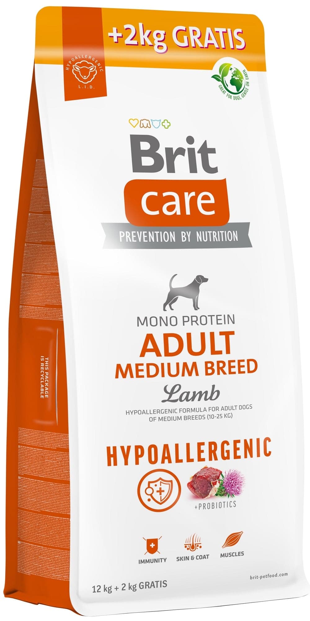 Brit Care Hypoallergenic Adult Medium Breed Lamb pro psy 12+2 kg zdarma