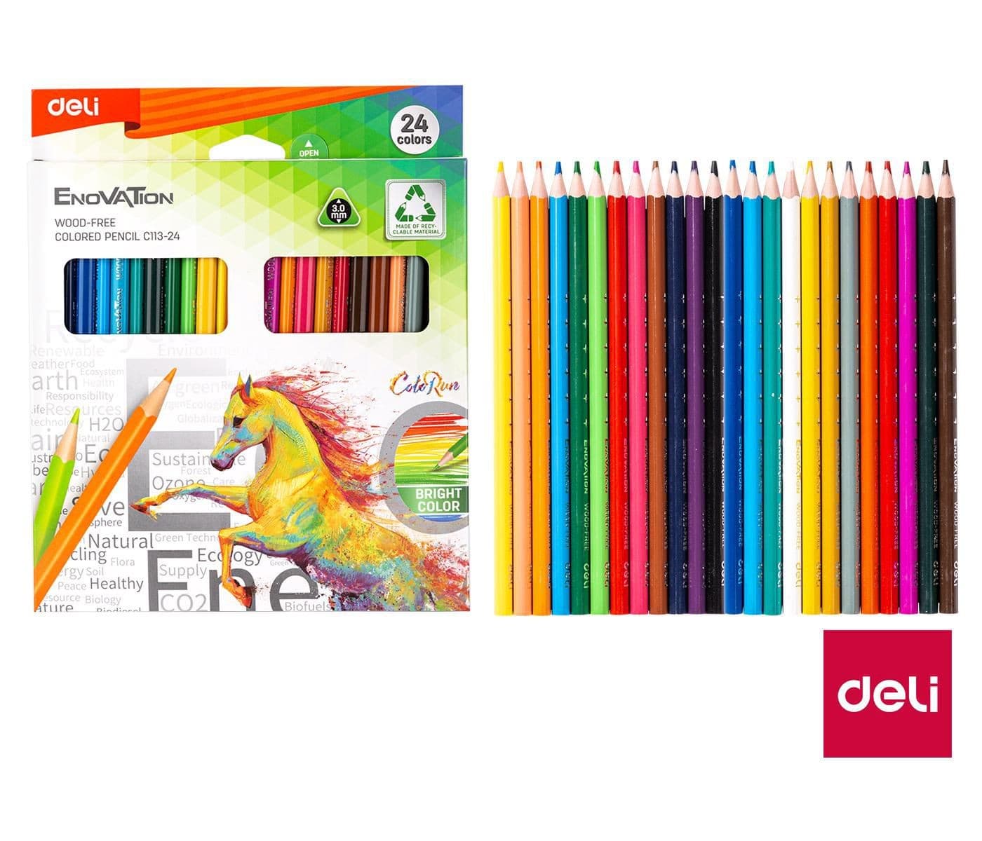 Deli Pastelky bezdřevé trojhranné 24 barev Enovation EC113-24