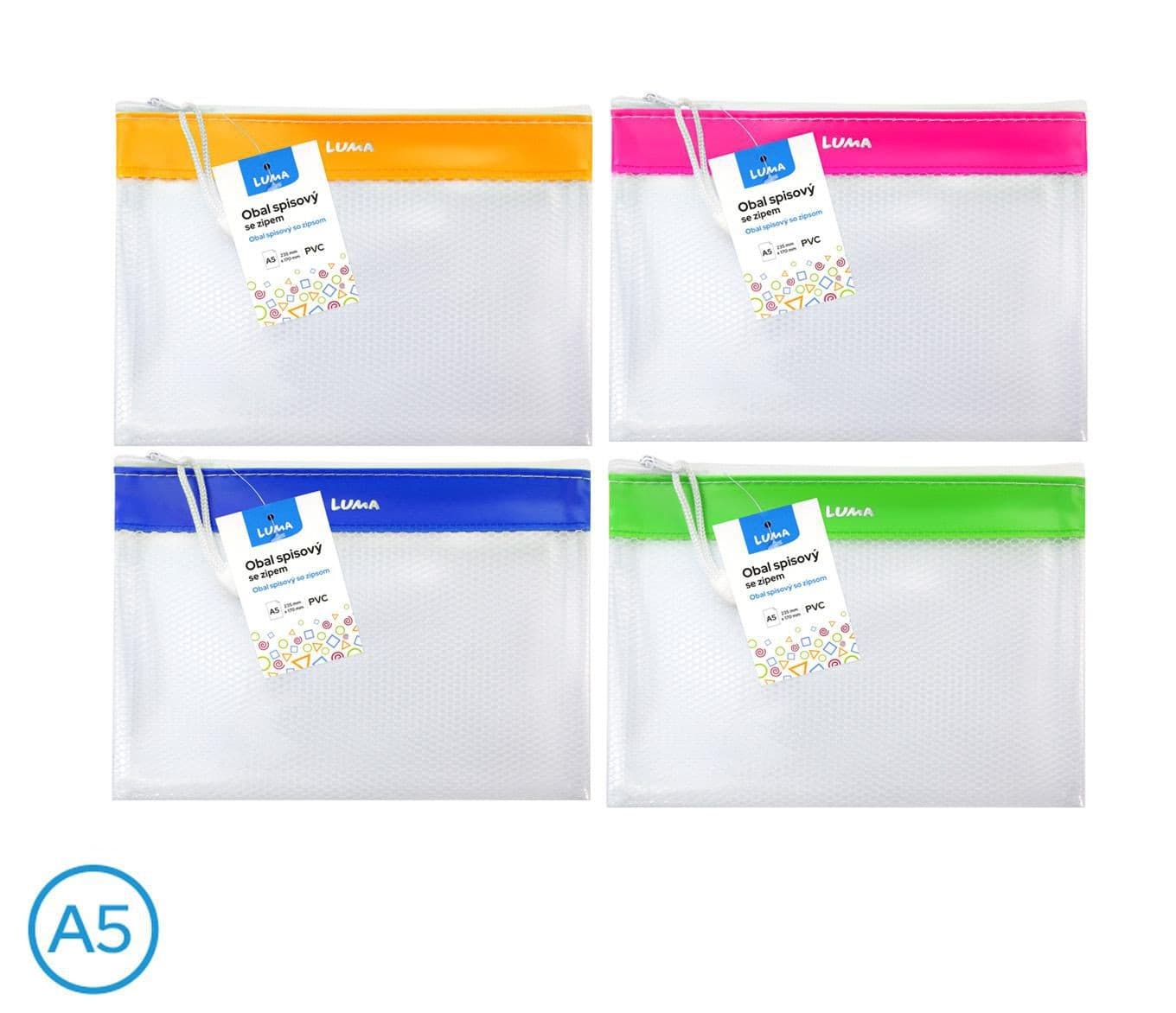 Luma obal spisový se zipem síťovaný A5, PVC, různé barvy