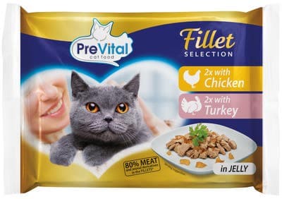 PreVital Dušené filetky kuřecí a krůtí v želé (4x85g)