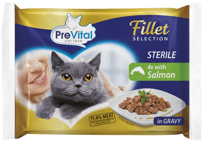 PreVital Naturel kapsička losos v omáčce pro sterilní kočky 4x85g