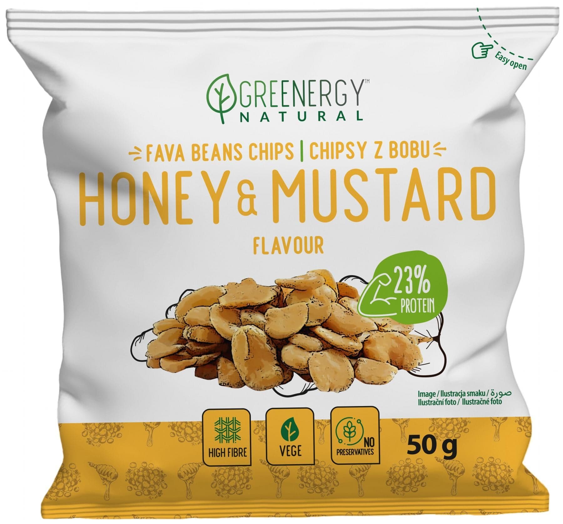 Greenergy Chipsy z fava bobů Honey Mustard