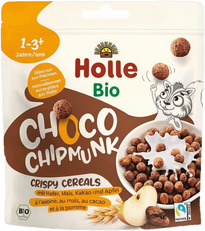 Holle BIO Choco Chipmunk cereálie kakao a jablko