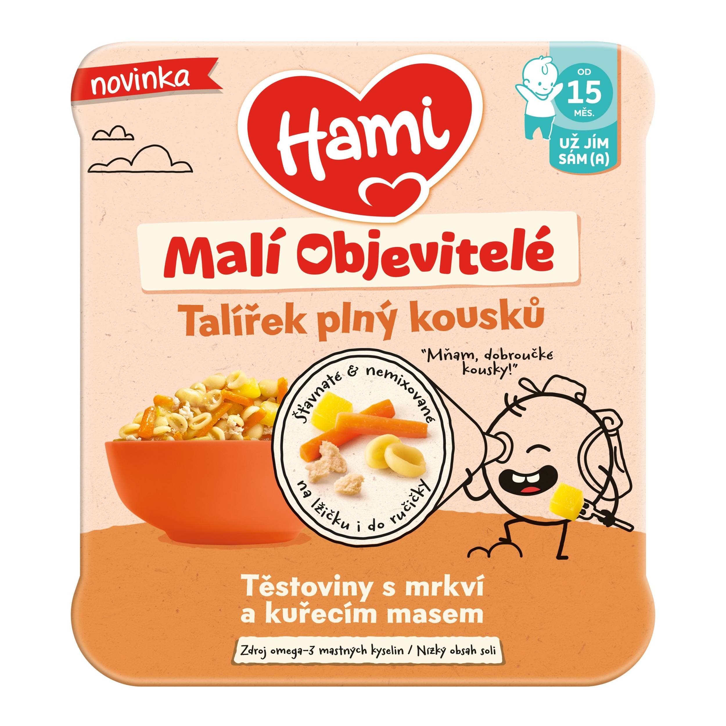 Hami Malí Objevitelé Těstoviny s mrkví a kuřecím masem uk.15m+, 200 g