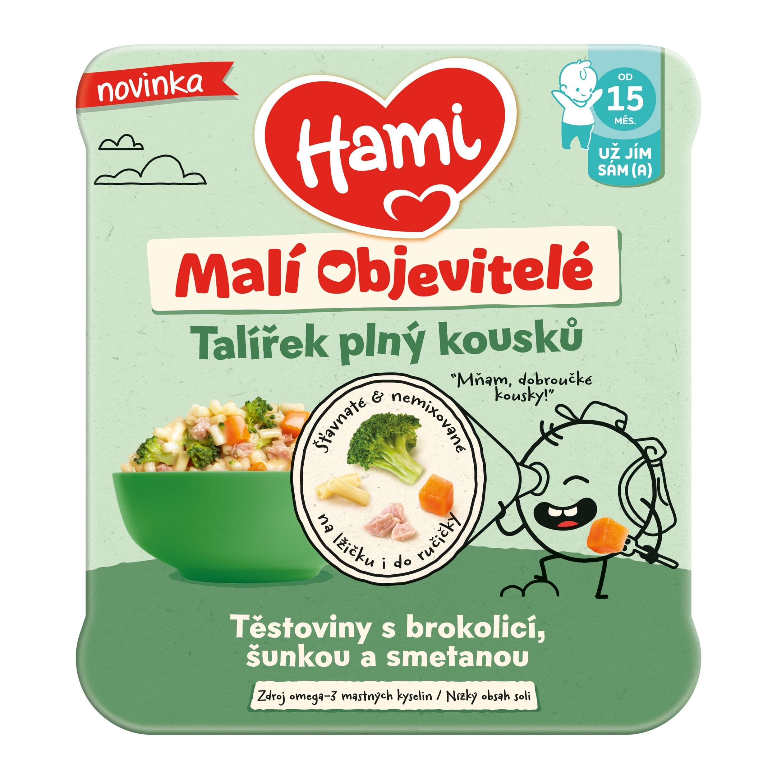 Hami Malí Objevitelé Těstoviny s brokolicí, šunkou a smetanou uk.15m+, 200 g