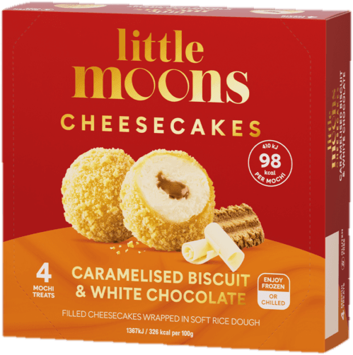 Little Moons Koláček plněný cheesecake náplní s příchutí karamelizovaných sušenek & bílé čokolády