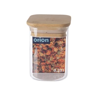 ORION Dóza borosil. sklo/bambus 0,25 l hranatá