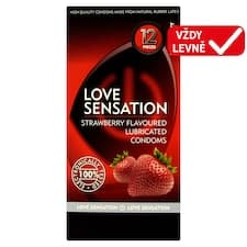 Love Sensation Kondomy s rezervoárem s jahodovou vůní hladké 12 ks