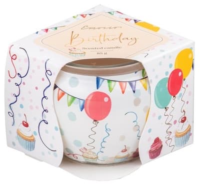 Emocio Birthday, vonná svíčka, sklo dekor 70x62 mm